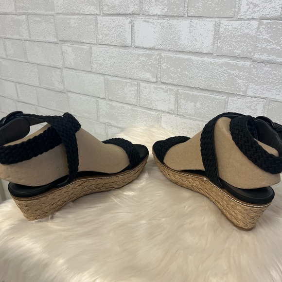 Stuart Weitzman Alexio Crochet Black Ankle Wrap Wedge Sandals Size 9 - Picture 2 of 8